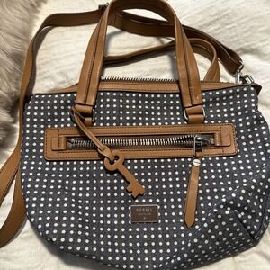 Fossil Key-Per canvas navy/white polka dots crossbody purse Retired 1954‎ Collec
